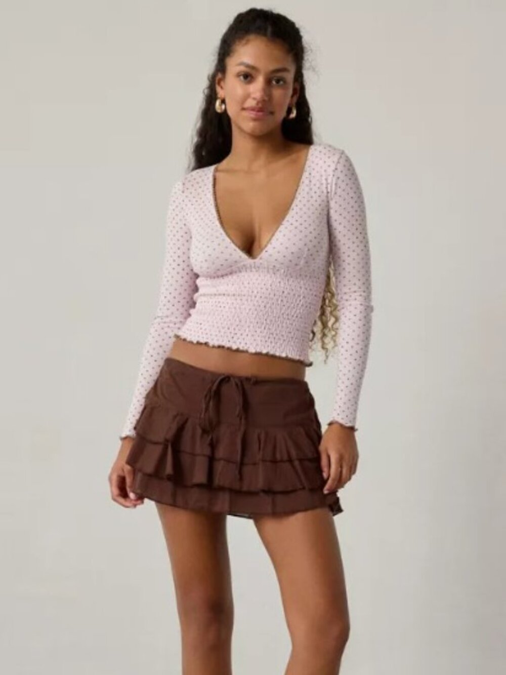 (UO-56) Urban Outfitters Kimchi Blue V-Neck Polka Dot Long Sleeve